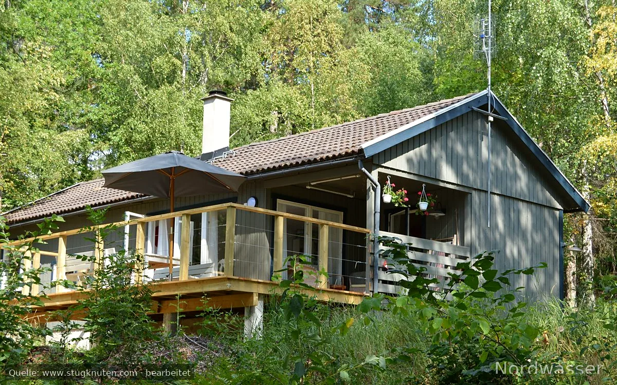 Fritidshus vid sjön med brygga