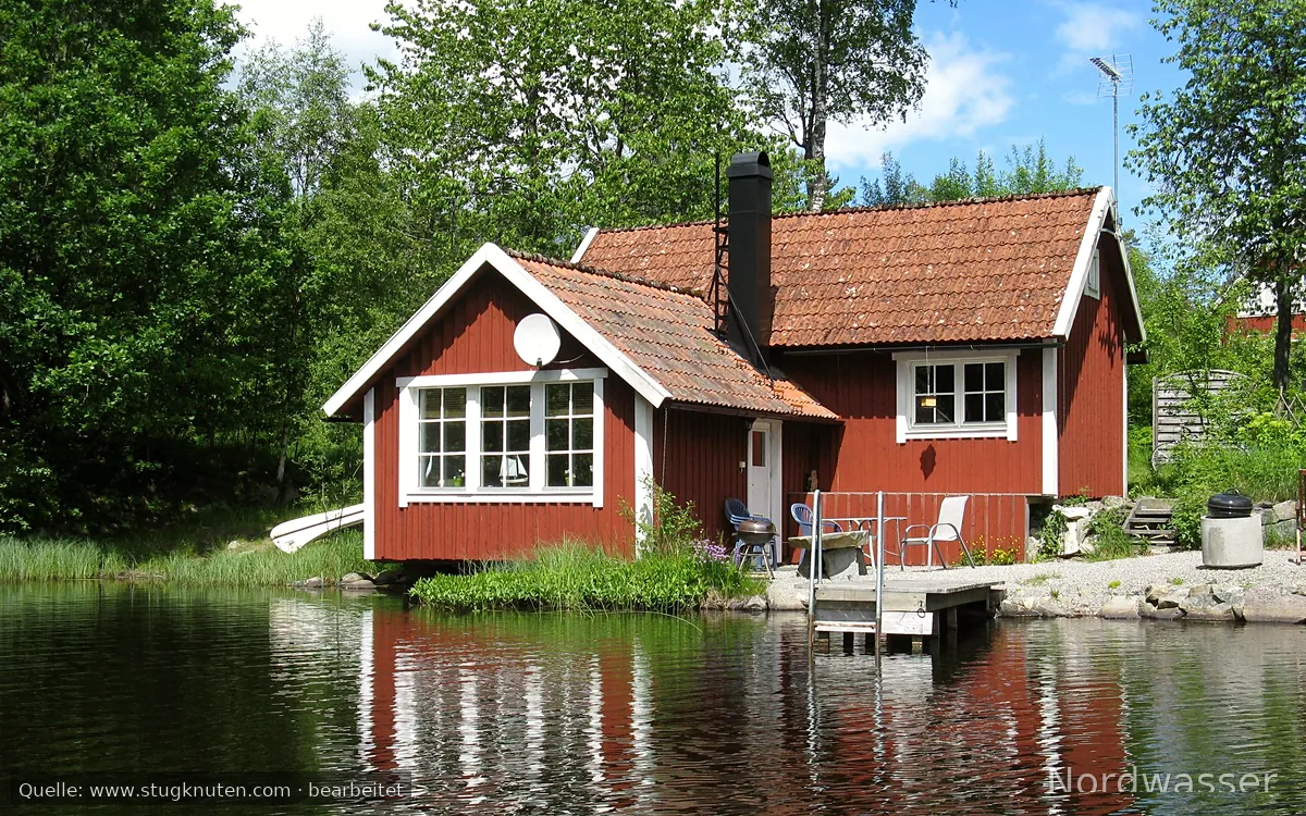 Stuga i Småland vid sjö med bastu och egen brygga
