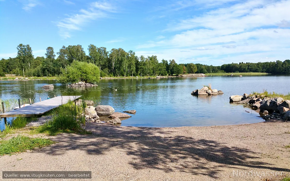 Stuga vid sjö med egen strand